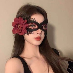 Masquerade Mask For Women Lace Eye Mask With Rhinestone And Fabric Flower For Halloween Party Cosplay Gothic Mysterious