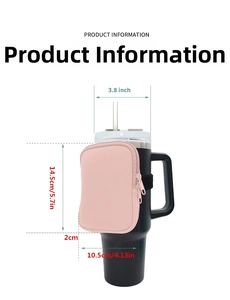Pink neoprene zipper pouch for 40oz tumbler showing 5.7x4.13 inch product dimensions