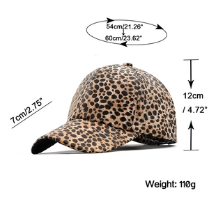 Leopard print PU leather baseball cap for men and women featuring 54-60cm adjustable fit