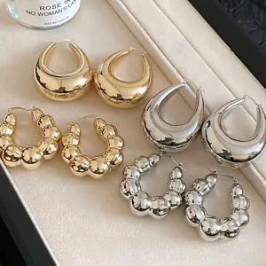 Chunky Teardrop Hoop Earrings High Shine Mirror Metal With 925 Sterling Silver Earring Post Modern Geometric For Women