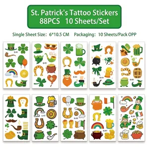 St. Patrick's Day temporary tattoos set with 10 sheets and 88 green clover patterns