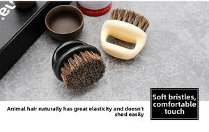 Macro detail of ergonomic beard brushes with natural boar bristles and D-shaped handles