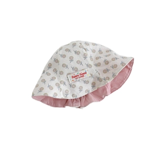 Infant girl sun hat with yellow floral print and pink lining for daily UV protection
