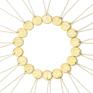 Stainless Steel 14K Gold Plated Round Alphabet Letter Pendant Necklace Minimalist Enamel Chain Necklace For Women Jewelry