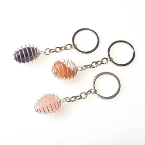 Polished natural crystal stone lantern keychains in amethyst, agate, and quartz