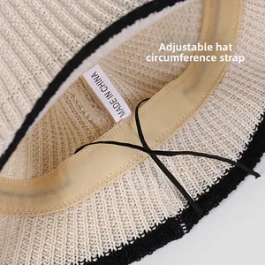 Detail of adjustable sweatband and knit texture inside the breathable sun hat