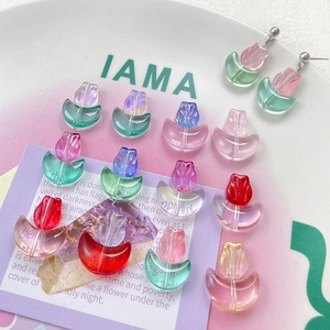 Tulip Flower Crescent Moon Glass Beads Gradient Color Iridescent DIY Jewelry Making Accessories For Bracelet Aurora