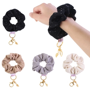 Corduroy velvet scrunchie set with rhinestones and gold leaf pendant accessory