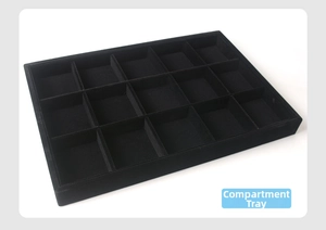 Black velvet jewelry display tray with 15 compartments for rings and earrings