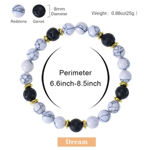 Natural white turquoise and volcanic lava stone beads bracelet with gold metal spacers