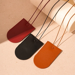 Minimalist leather key pouch necklace in burgundy, black and brown for women