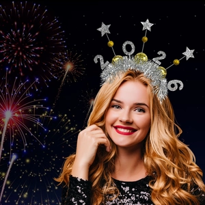 2026 New Year Headband Tinsel Glitter Star Party Props Gold Silver Festive Hair Hoop Costume Holiday Accessories