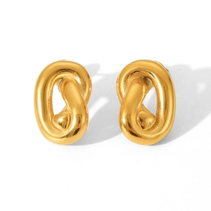 Minimalist twisted chain stud earrings in 18k gold plated stainless steel on white back
