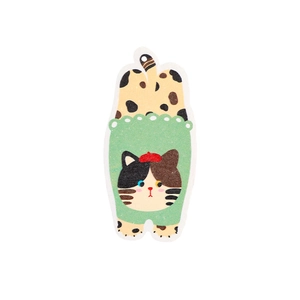 Cute cat-shaped wood pulp cotton kitchen sponge with red beret and green polka dots