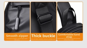 Details der wasserdichten Brusttasche mit Metallreißverschluss und verstellbarem Gurt