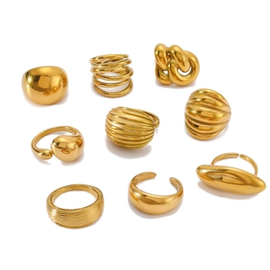9-piece gold plated stainless steel chunky ring set in minimalist hip-hop punk style