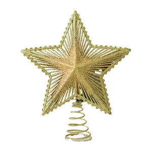 25cm gold glitter hollow Christmas tree star topper with metal spiral base for festive decor