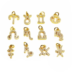 Tiny Gold Copper Zodiac Sign Charms Pendants With Micro Pave Zircon For DIY Jewelry Making Necklace Bracelet For Women