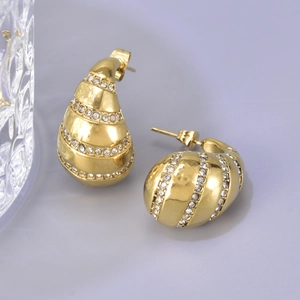 Elegant Stainless Steel Tear Drop Stud Earrings For Women 18K Gold Plated Pave Rhinestone Water Drop Earrings Luxurious Jewelry