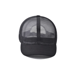 Black breathable mesh trucker hat for outdoor sports sun protection with short brim