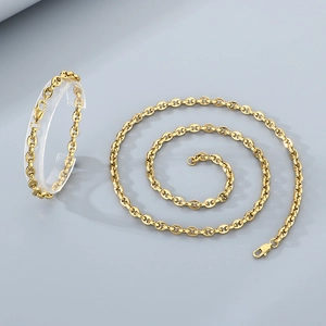 Ensemble collier et bracelet dorés à maillons groin de porc en acier inoxydable poli