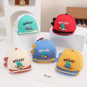 Toddler mesh baseball caps with dinosaur patterns in mint, red, white, blue and yellow