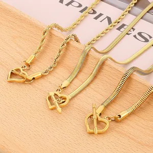 Heart Toggle Clasp Necklace Stainless Steel Rope Snake Herringbone Chain Fashion Jewelry For Women