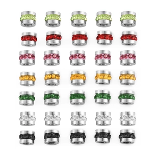 Stainless Steel Rhinestone Spacer Beads Colorful Large Hole Cylindrical DIY Jewelry Making Accessories For Bracelets