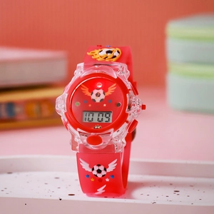 Creative red kids digital sports watch with soccer graphics and silicone strap