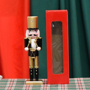 European 30cm black and gold wooden nutcracker soldier with drum and red gift box