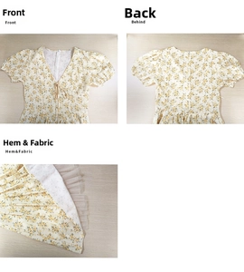 Detailansicht der Puffärmel und des Netzsaums am gelben französischen Sommerkleid