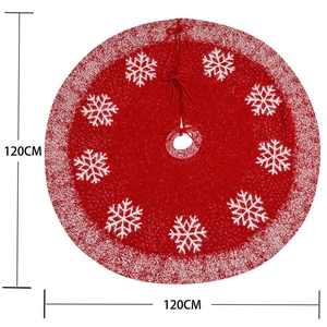 120CM red knitted Christmas tree skirt with white snowflake patterns and festive border