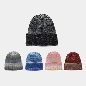 Bonnet Tie Dye Pour Femmes Dégradé Grosse Maille Acrylique À Revers Hiver Chaud Épais Bonnet Vintage