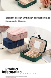 Quilted velvet jewelry box featuring multi-layer storage with mirror and ring slots