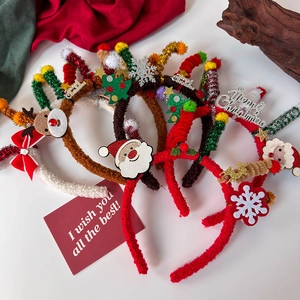 Cute plush Christmas headband set with Santa and reindeer motifs for festive styling
