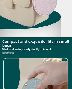 Detail of compact off-white mini bag showing interior space for small round coin purses