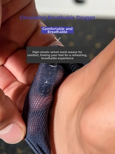 Close-up of navy blue velvet mesh five-toe socks with high elasticity and breathable texture
