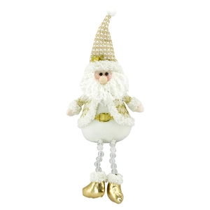 Figurine du Père Noël debout blanc et or avec chapeau pailleté et bottes dorées