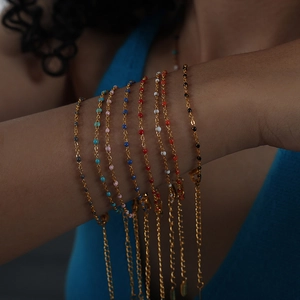 Galvanisierte Edelstahl Halskette Und Armband Mit Bunten Emaille Perlen Böhmische Stapelbare Dünne Kette Für Damen
