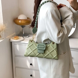 French design light green quilted baguette bag with woven shoulder strap for women