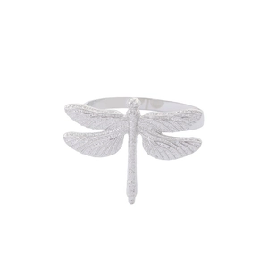 Silver metal dragonfly napkin ring with colorful enamel detailing for table decor