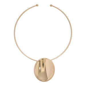 Minimalistisches Goldhalsband mit poliertem Ovalanhänger und Spiegelglanz auf weißem Grund