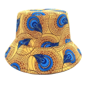 Chapeau de soleil à imprimé ethnique africain jaune avec motifs bleus et strass étincelants