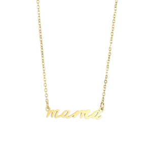 Elegant 18K gold-plated stainless steel MAMA letter necklace on white background