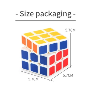 Detail view of a 5.7cm 3x3 speed cube showing professional competition size and design