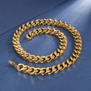 Polished gold Cuban link chain necklace for men with strong stainless steel links