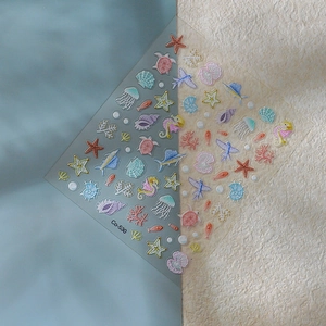 5D ocean theme nail stickers with embossed starfish, seashell and jellyfish patterns