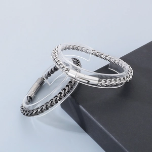Titanium steel keel link bracelet in silver and gun-black finish for men and women