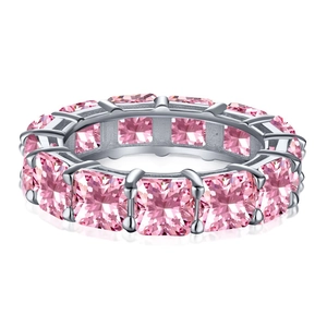 Sparkling S925 sterling silver ring featuring square pink zircon stones in a full eternity band