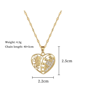 Gold hollow heart necklace with Virgin Mary carving and dimensions 2.5cm x 2.2cm